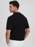Reiss Heartwood Short Sleeve Embroidered Shirt, Black