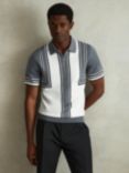 Reiss Orion Short Sleeve Half Zip Polo Shirt, Blue/Multi