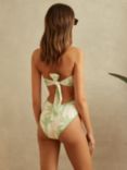 Reiss Gabriella Palm Tree Print Halterneck Swimsuit, Green/Cream