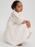 Reiss Kids' Tash Linen Blend Puff Sleeve Tiered Dress, Ivory