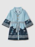 Reiss Kids' Hettie Nautical Print Belted Flare Sleeve Shirt Dress, Blue