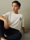 Reiss Kids' Sennen Cotton Oversized Motif T-Shirt, Ecru/Blue