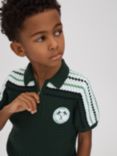Reiss Kids' Stark Textured Cotton Half Zip Polo Shirt, Dark Green