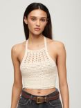 Superdry Cropped Halter Crochet Top, Buttercream