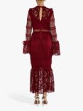 True Decadence Jenna Peplum Sleeve Lace Maxi Dress, Burgundy