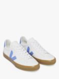 VEJA Campo Leather Contrast Sole Trainers, Extra White/Aqua
