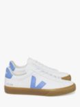 VEJA Campo Leather Contrast Sole Trainers, Extra White/Aqua