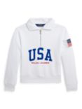 Ralph Lauren Kids' Logo USA Half Zip Sweatshirt, White