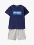 Benetton Kids' Logo Cotton T-Shirt & Bermuda Shorts Set, Night Blue/Grey