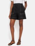 Jigsaw Contrast Stitch Linen Shorts, Black