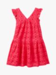 Benetton Kids' Broderie Anglais Tiered Dress, Magenta Red