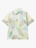 Benetton Kids' Short Sleeve Leaf Print Cotton Shirt, Multi
