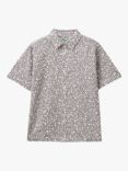 Benetton Kids' Floral Print Short Sleeve Shirt, Grey/Multi