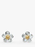 Kit Heath Wood Rose Flower Stud Earrings, Silver/Gold