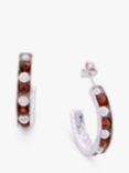 Be-Jewelled Beaded Baltic Amber Hoop Earrings, Silver/Cognac