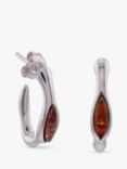 Be-Jewelled Baltic Marquise Cut Amber Demi Hoop Earrings, Silver/Cognac