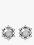 Eclectica Vintage Rhodium Plated Faux Pearl and Swarovski Crystal Clip-On Earrings, Dated Circa 1980s