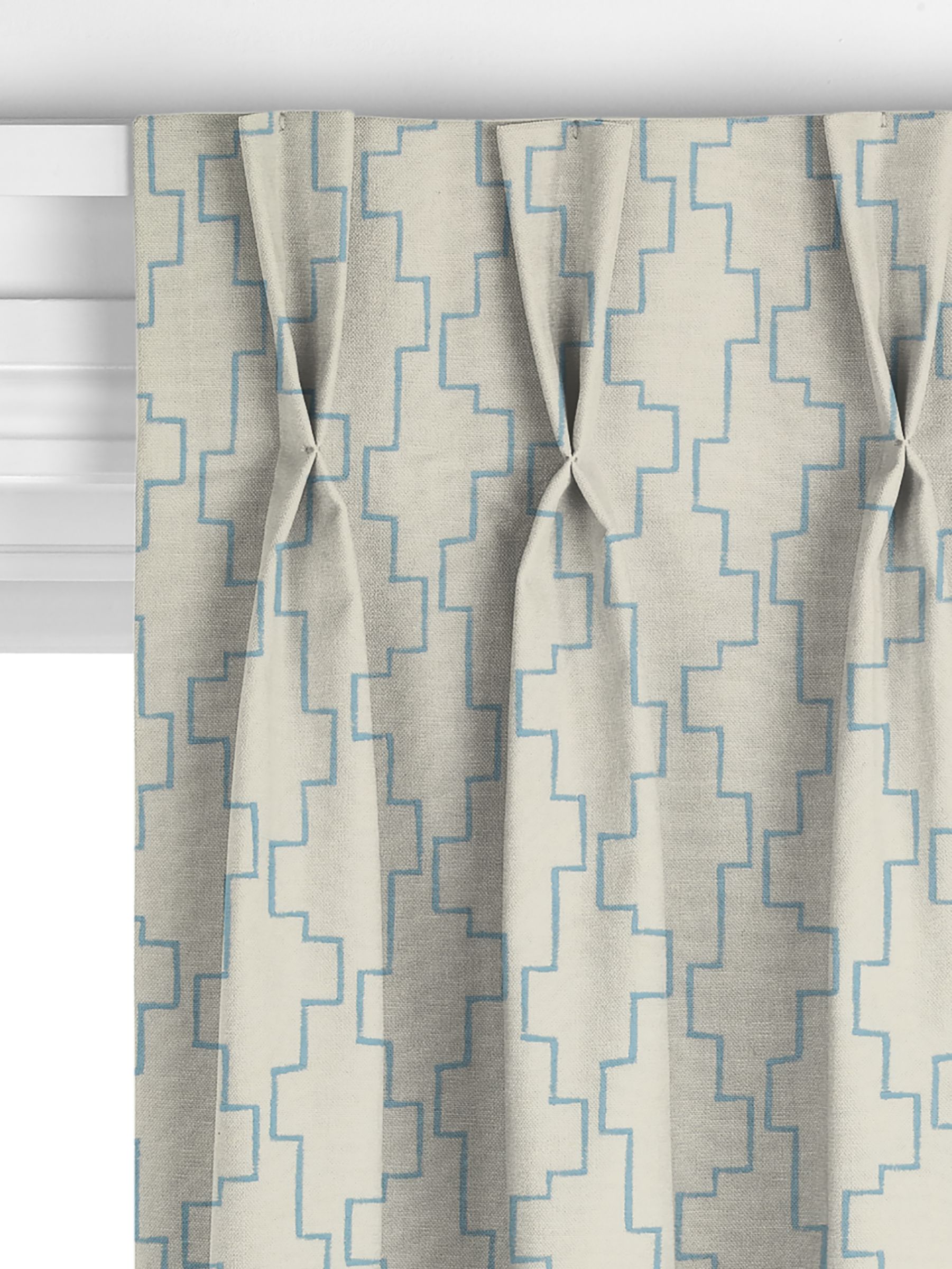 John Lewis Steps Embroidered Made to Measure Curtains, Sky Blue