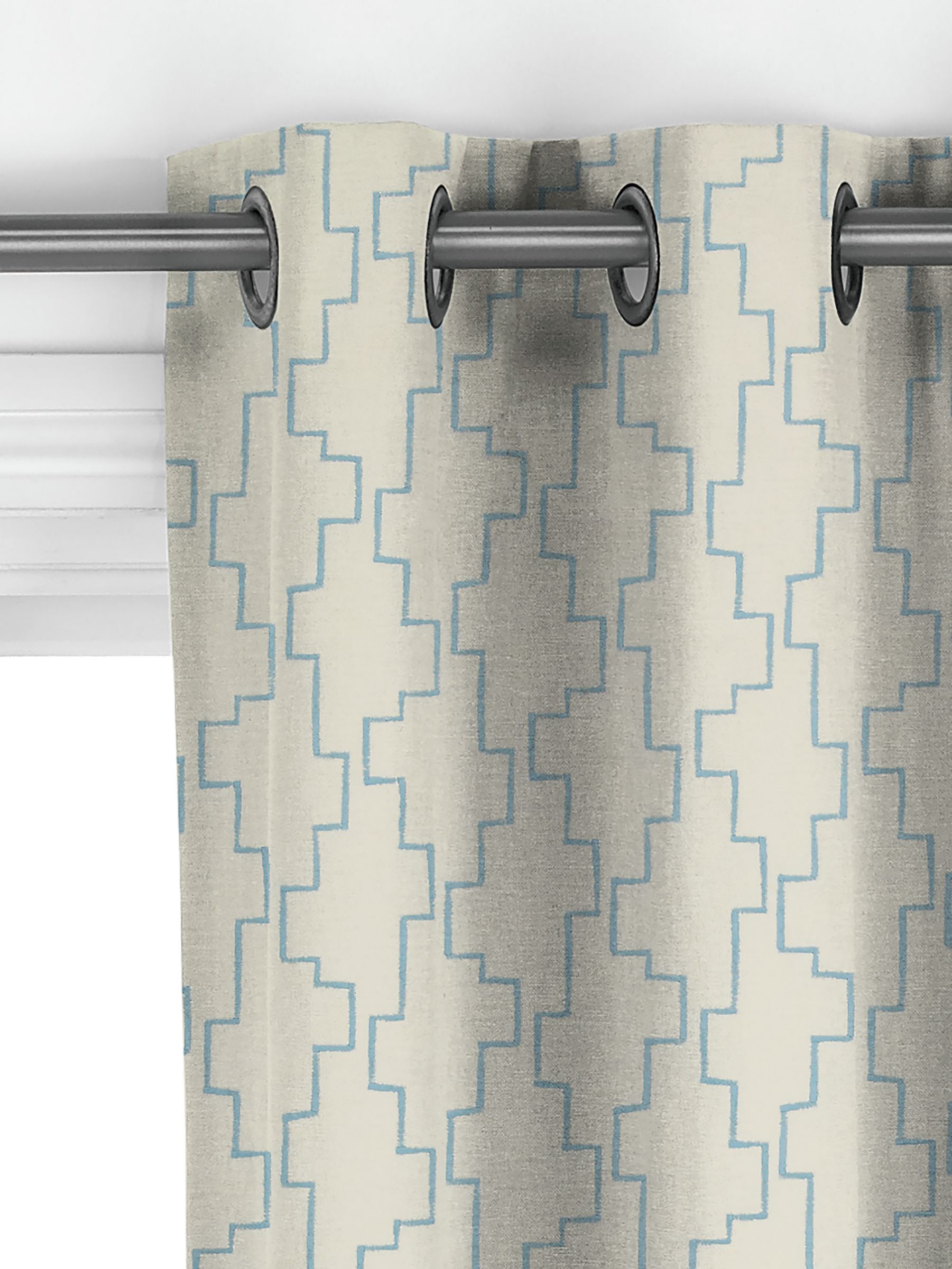 John Lewis Steps Embroidered Made to Measure Curtains, Sky Blue