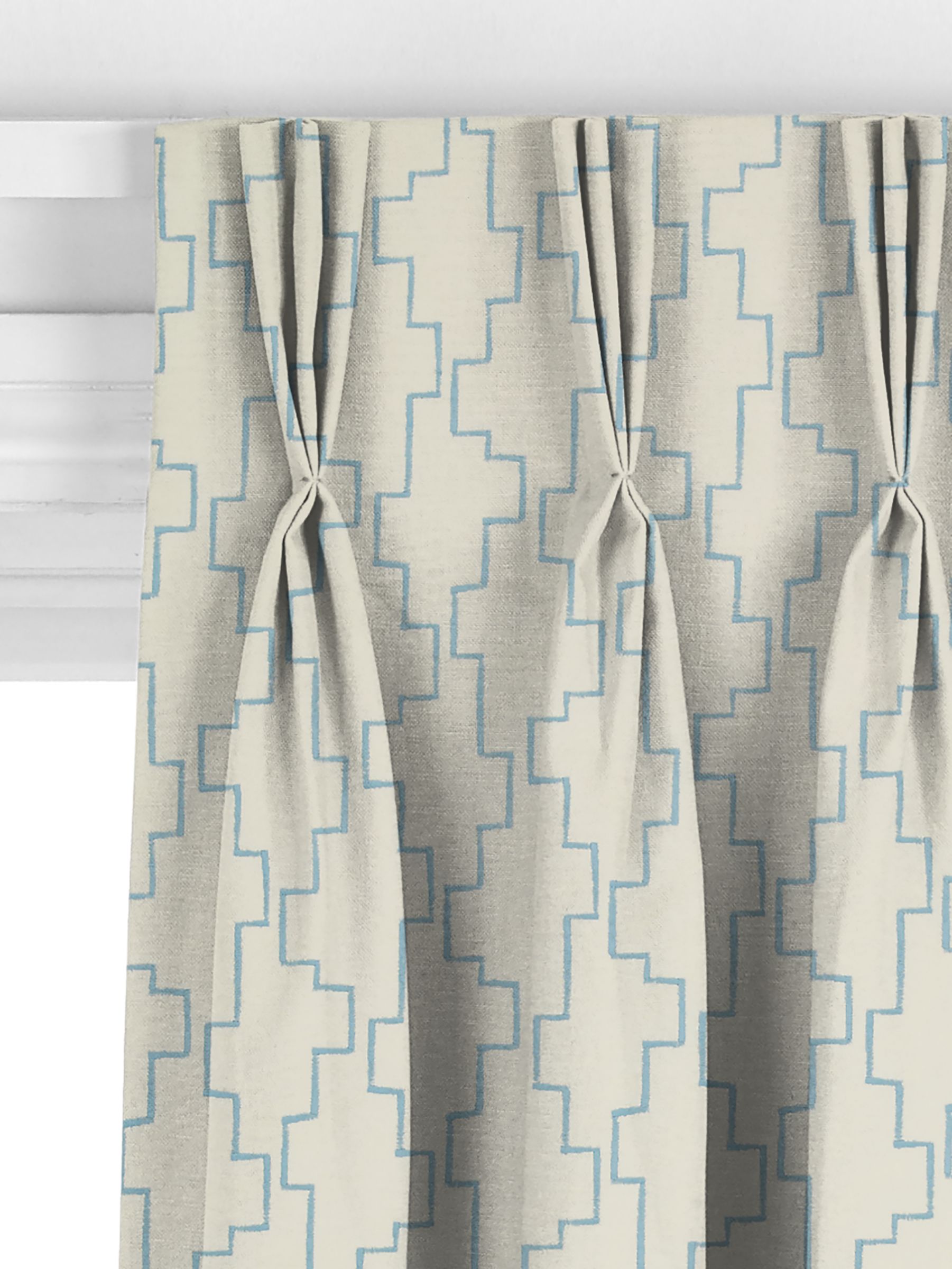 John Lewis Steps Embroidered Made to Measure Curtains, Sky Blue