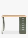 Bisley MultiDesk Oak Veneer Home Office Desk with 6 Drawers, 105cm, Green/Oak