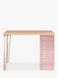 Bisley MultiDesk Oak Veneer Home Office Desk with 6 Drawers, 105cm, Pink/Oak