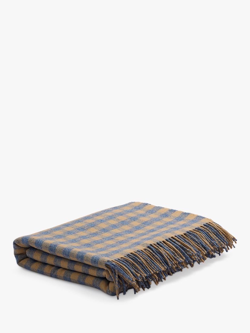 Piglet in Bed Gingham Wool Blanket, Warm Blue