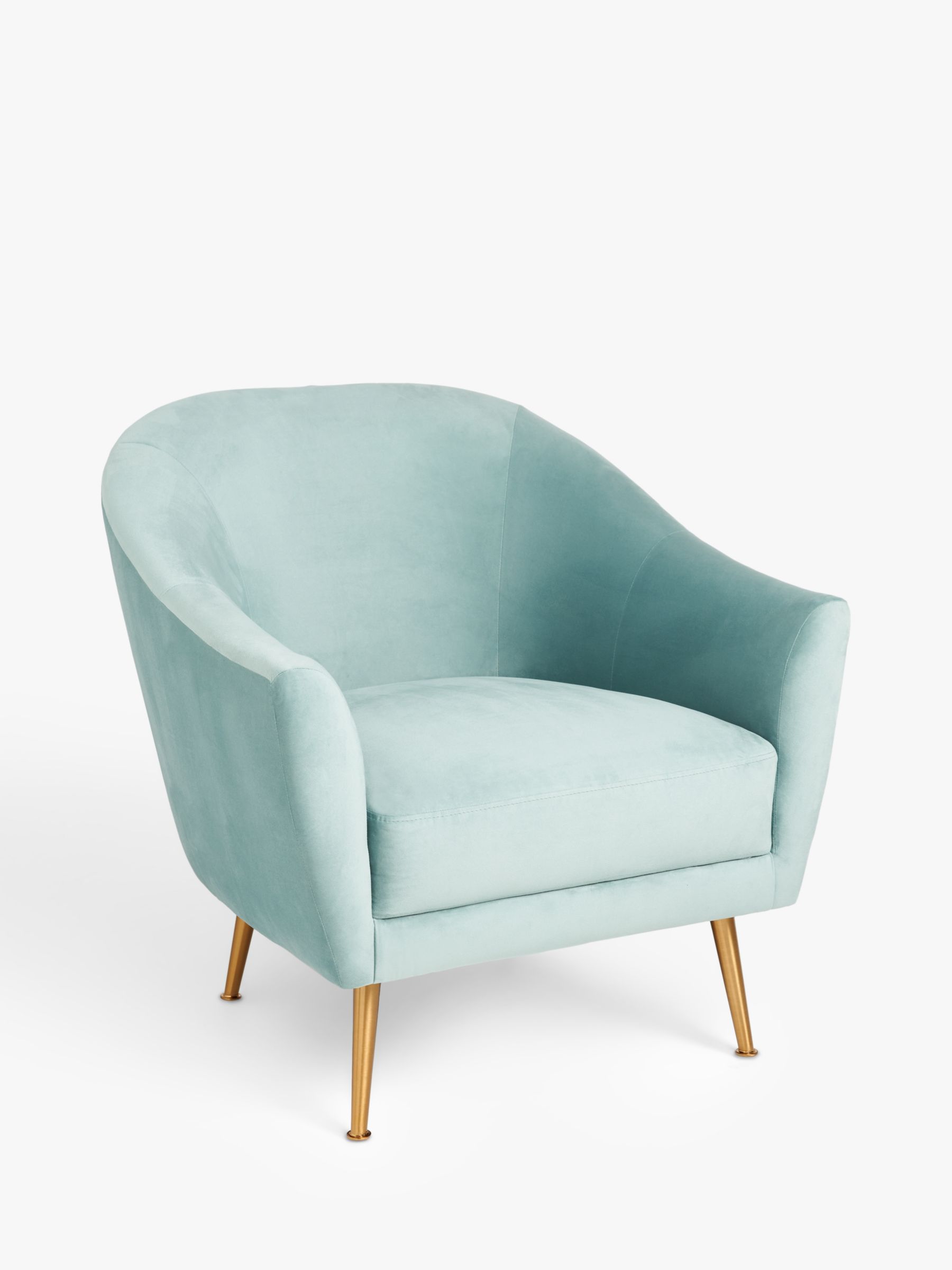 Ellipse Range, John Lewis Ellipse Velvet Armchair, Gold Leg, Eau de Nil