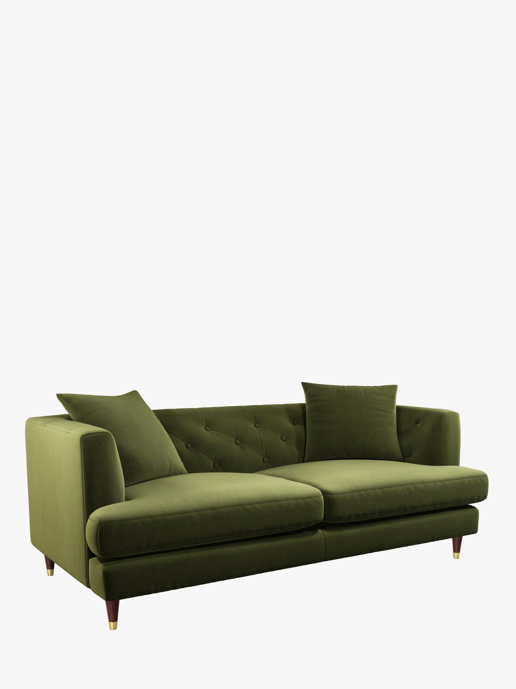 John Lewis Chester Large 3 Seater Sofa, Dark Leg, Smooth Velvet Olive Green
