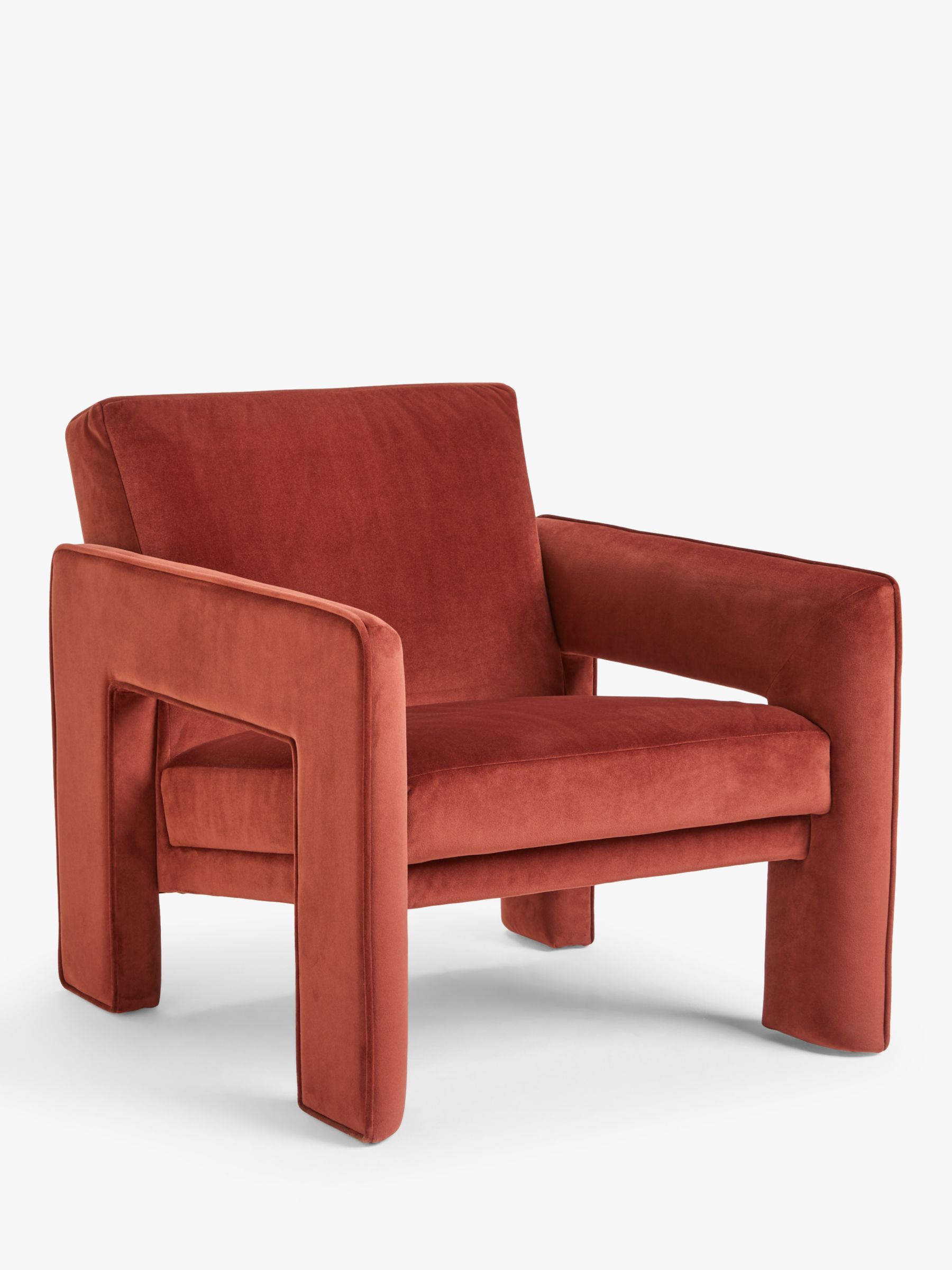 Blocky Range, John Lewis Blocky Armchair, Rust Velvet