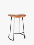 Nkuku Narwana Ribbed Leather Stool, 60.5cm, Aged Tan