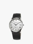 Frederique Constant FC-245M5S6 Men's Slimline Date Leather Strap Watch, Black/White