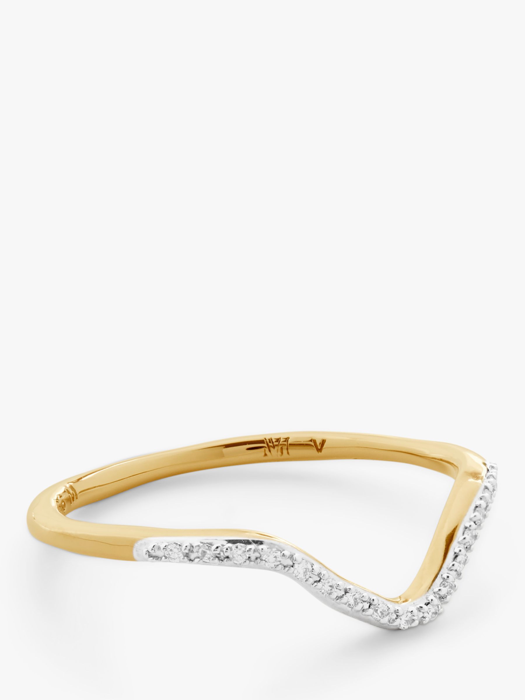 Monica Vinader Riva Wishbone Diamond Ring, Gold, S