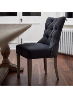One.World St James Wool & Oak Wood Stud Detail Dining Chair, Grey