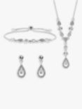 Jon Richard Silver Plated Clear Crystal Floral Jewellery Set, Silver