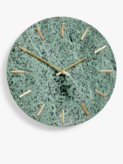 John Lewis Marble Analogue Wall Clock, Green/Brass, 30cm