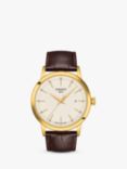 Tissot T1294103626100 Men's Classic Dream Date Leather Strap, Brown/Ivory