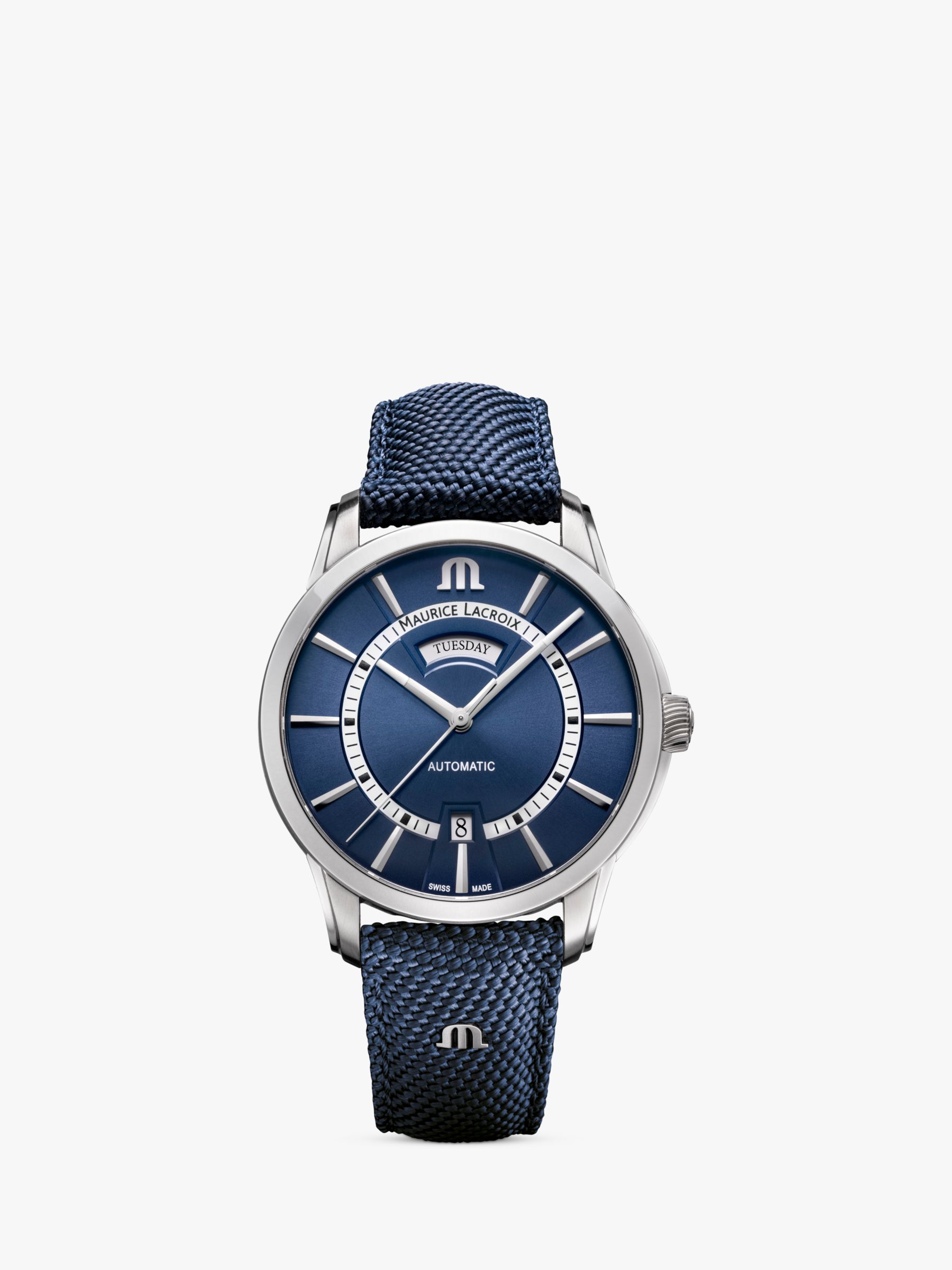 Maurice Lacroix PT6358-SS004-431-4 Men's Pontos Automatic Day Date Fabric  Strap Watch, Blue at John Lewis & Partners