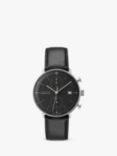 Junghans 27/4601.02 Unisex Max Bill Chronoscope Leather Strap Watch, Black