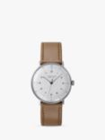 Junghans 27/3701.02 Unisex Max Bill Automatic Leather Strap Watch, Beige/White
