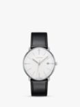 Junghans 41/4817.02 Unisex Max Bill Date Leather Strap Watch, Black/White