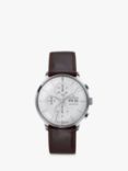 Junghans 27/4120.03 Unisex Meister Chronoscope Date Leather Strap Watch, Brown/White