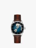 Hamilton H32675540 Men's Jazz Master Automatic Heartbeat Leather Strap Watch, Brown/Blue