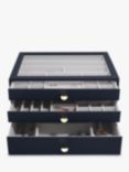 Stackers Supersize Glass Lid 3 Drawer Jewellery Box, Blue Navy