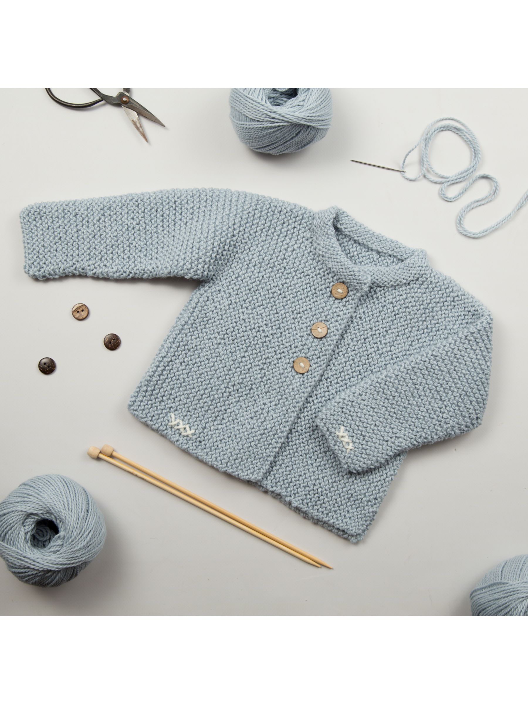 Wool Couture Lily Baby Cardigan Knitting Kit, Baby Blue, 0-3 Months