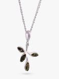 Be-Jewelled Sterling Silver Baltic Amber Leaf Pendant Necklace, Green