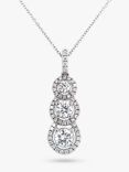 E.W Adams 18ct White Gold Diamond Triple Cluster Drop Pendant Necklace