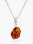 Be-Jewelled Baltic Amber Pendant Necklace, Silver/Cognac
