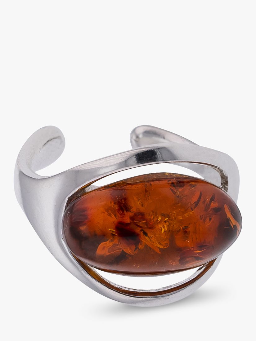 Be-Jewelled Oval Amber Cocktail Ring, Cognac/Silver