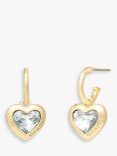 Coach Crystal Heart Logo Drop Huggie Hoop Earrings, Gold/Clear